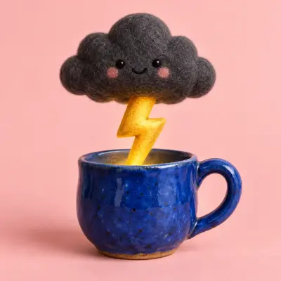 A little dark cloud releases a golden lightning bolt into a cup.